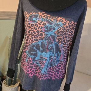 Crazy Train Blue and Pink Graphic Long Sleeve Tee